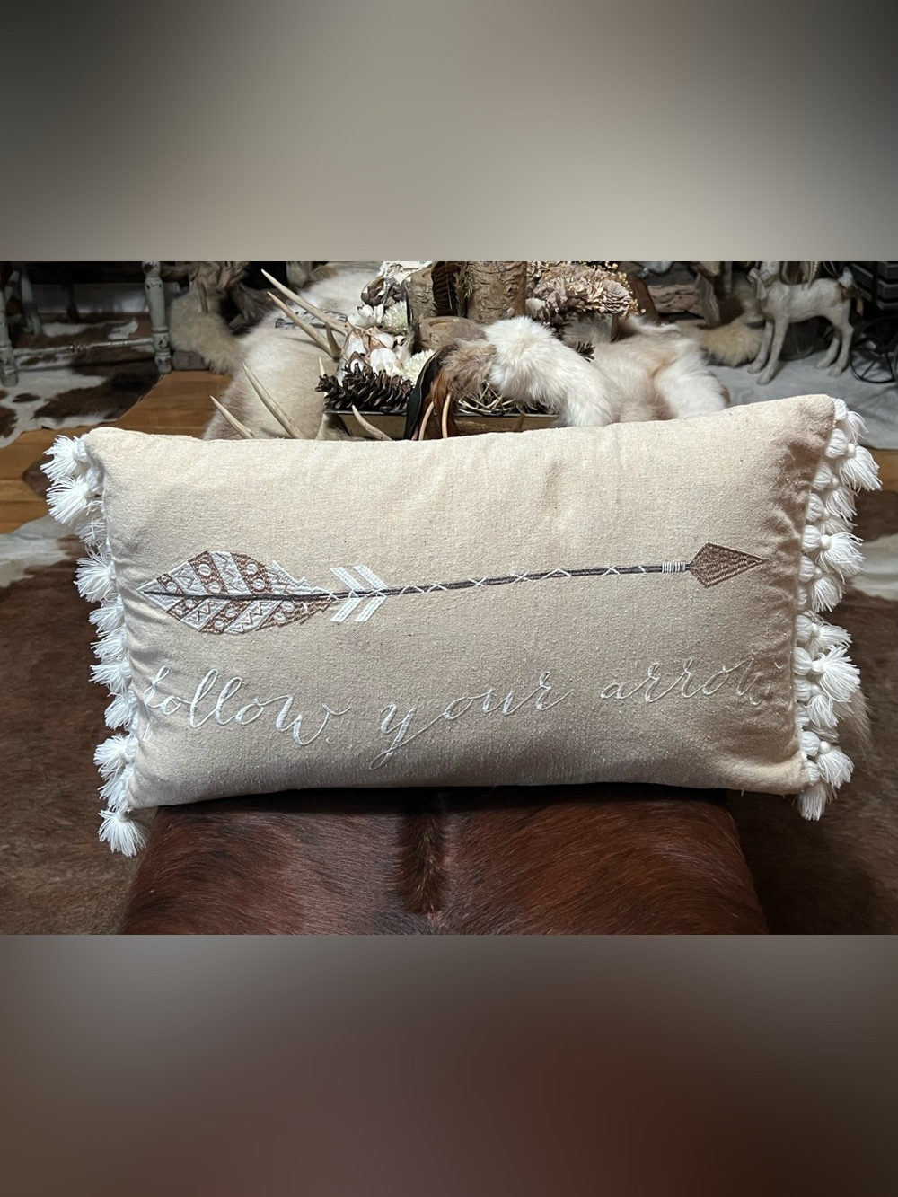 Neutral "Follow Your Arrow" Decorative Throw Pillow